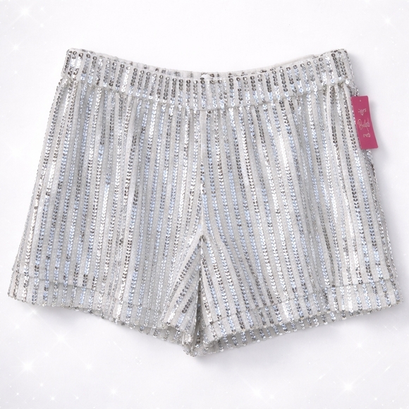 🍋 Buddy Love White Sequin High Rise Shorts NWT Glam Festival Party M - Picture 2 of 8